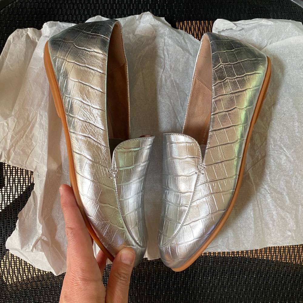 FITFLOP Croc Embossed Leather Flat Shoes